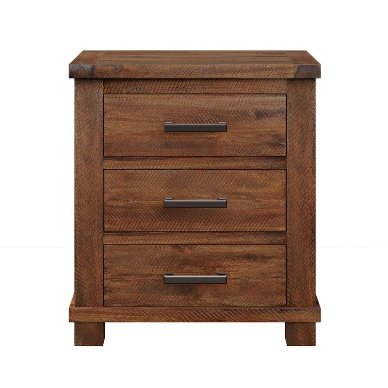 Rustic Farmhouse Nightstand (Set of 2) With 3 Drawers - Natural
