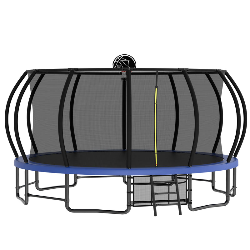 Outdoor Trampoline For Kids And Adults, Pumpkin Trampolines With Curved Poles, Heavy Duty Trampoline Anti-Rust Coating Astm Approval - Blue