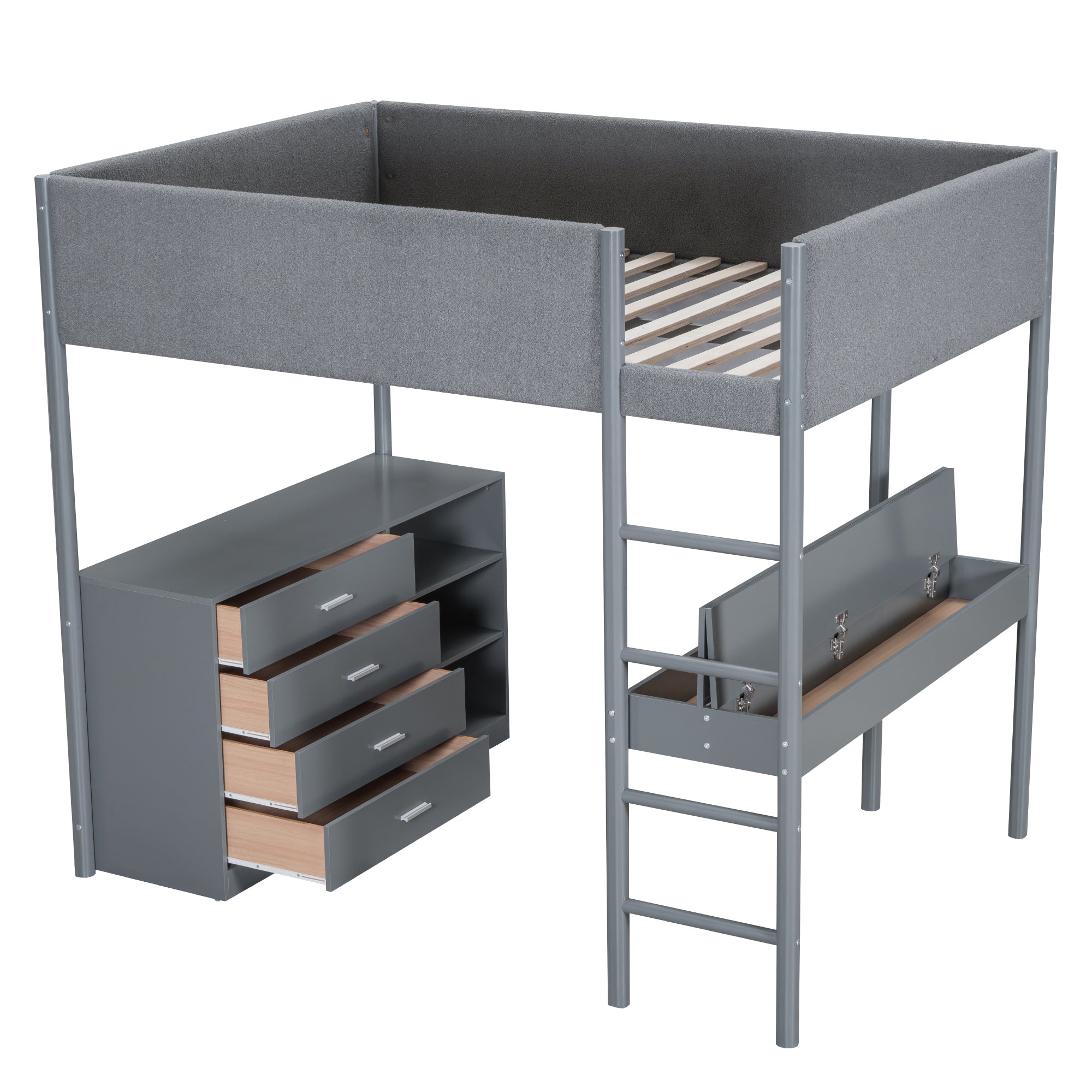 Full Size Teddy FleeceLoft Bed Wood Bed, Gray - Atlantic Fine Furniture Melbourne FL