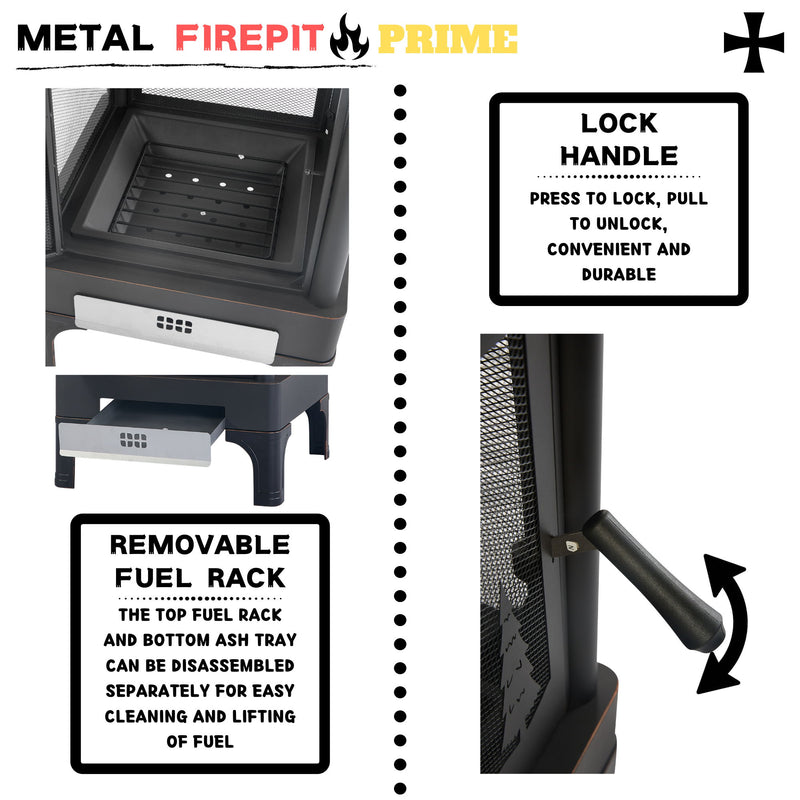 Heavy Duty Garden Metal Outdoor Heating Furnace Fire Pit With Rotating Tray - Black