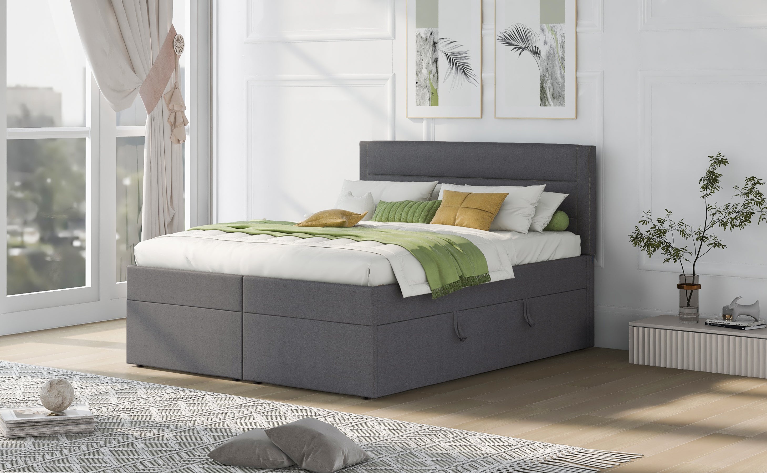 Queen Size Upholstered Platform Bed with Storage Underneath, Gray - Atlantic Fine Furniture Melbourne FL