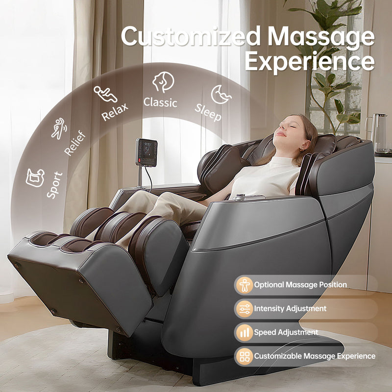 Deluxe - Massage Chair Full Body, 3D Sl Track Zero Gravity Massage Chair Recliner With Calf And Foot Rollers, Ai Voice Control, LCD Screen, Quick Access Buttons - Gray / Brown