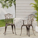 Outdoor Dining Chair With Floral Design And Curved Saber Legs (Set of 2) - Copper