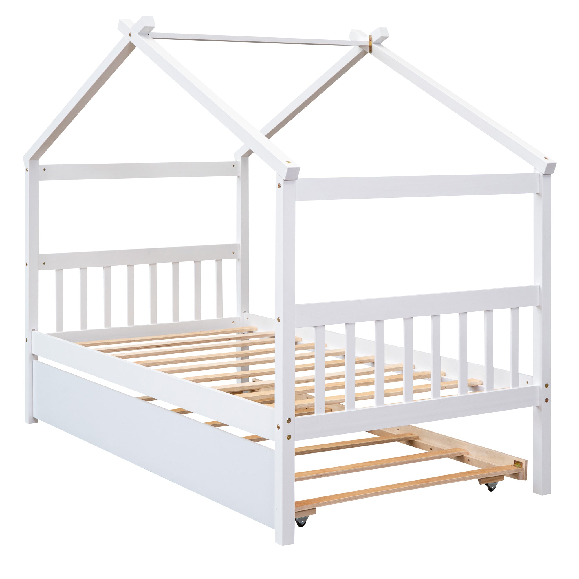 Twin Size Wooden House Bed with Twin Size Trundle, White - Atlantic Fine Furniture Melbourne FL