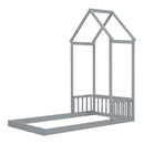 Twin House-shaped Roof Headboard Floor Bed,,(without slats),Grey