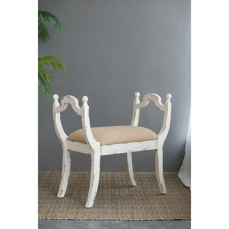 Harlow - Bench, Farmhouse / French Country Style Vanity Chair - Beige / White