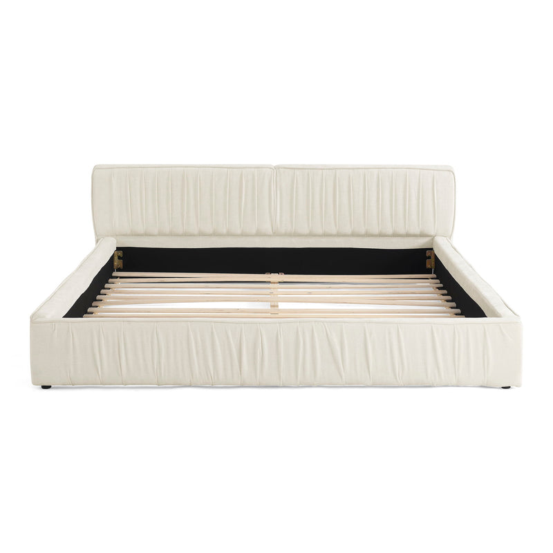 Modern Upholstered Platform Bed Frame With Pleated Design