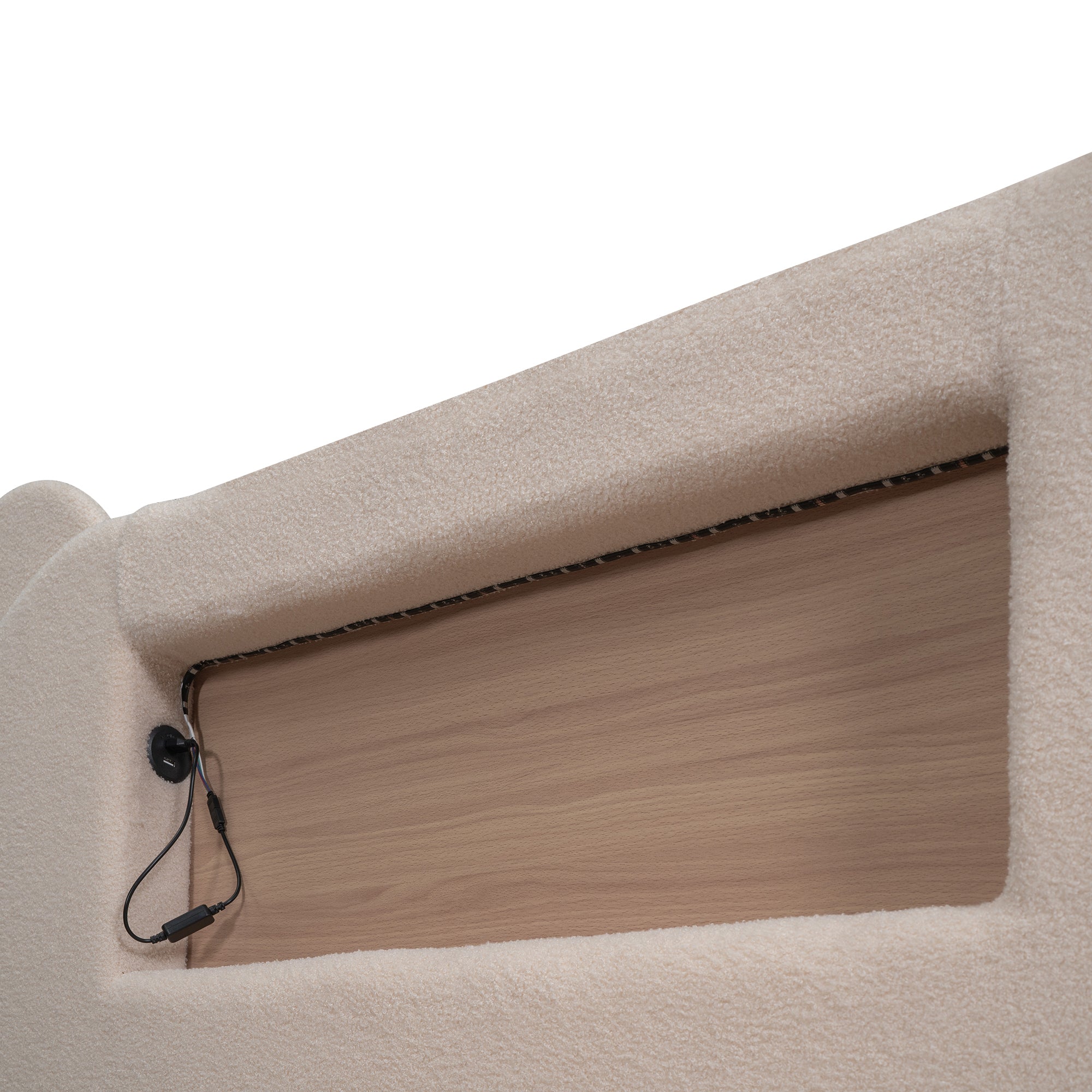 Full Size Upholstered Storage Platform Bed with Cartoon Ears Shaped Headboard, LED and USB, Beige - Atlantic Fine Furniture Melbourne FL