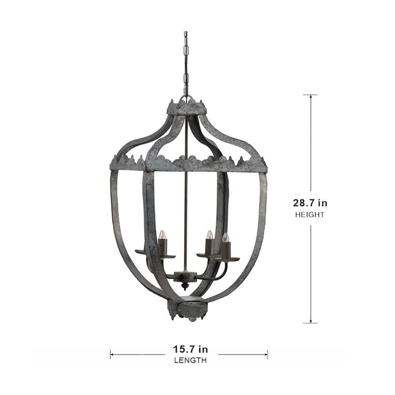 4 Light Metal Chandelier, Hanging Light Fixture With Adjustable Chain For Kitchen Dining Room Foyer Entryway, Bulb Not Included - Gray