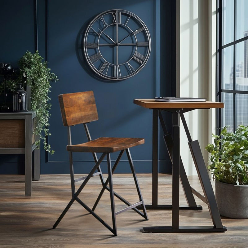 Trestle Counter Stool With Reclaimed - Reclaimed Brown / Gun Metal