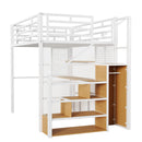 Metal Loft Bed With Wardrobe, Desk, Storage Shelves