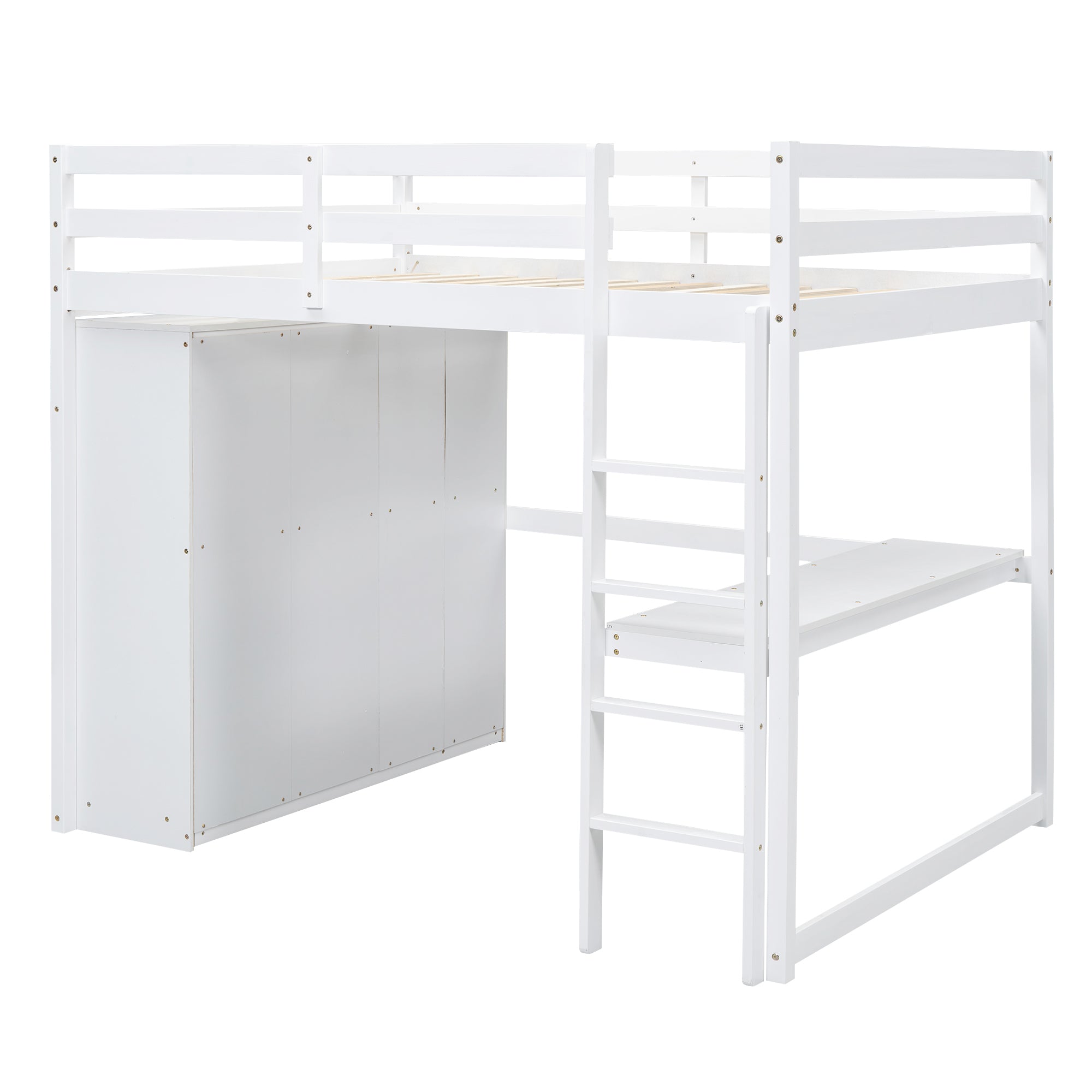 Wood Full Size Loft Bed with Built-in Wardrobe, Desk, Storage Shelves and Drawers, White - Atlantic Fine Furniture Melbourne FL