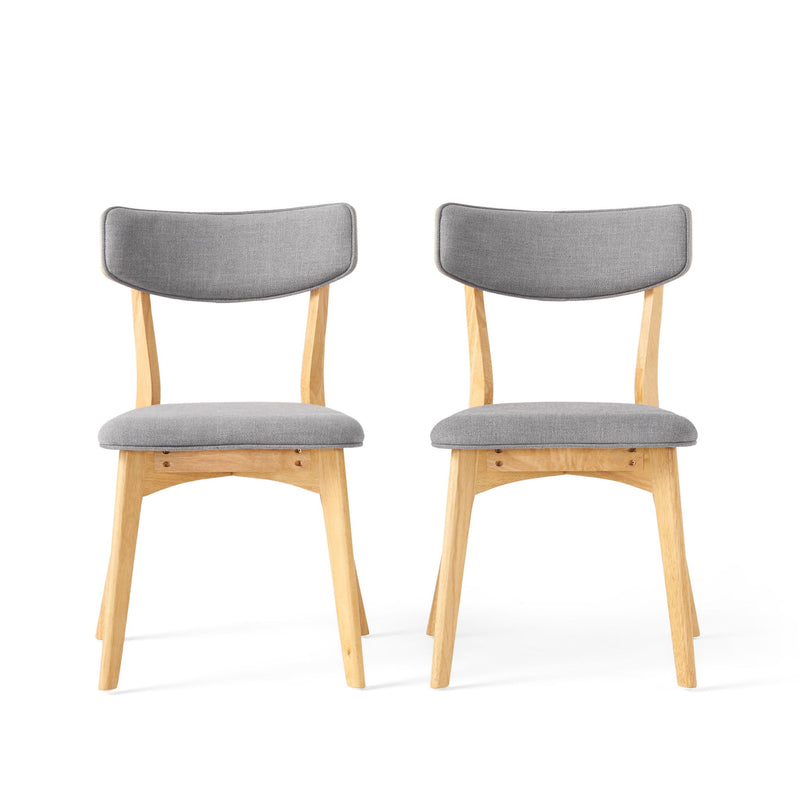 Mid Century Fabric Dining Chairs With Natural Oak (Set of 2) - Dark Gray