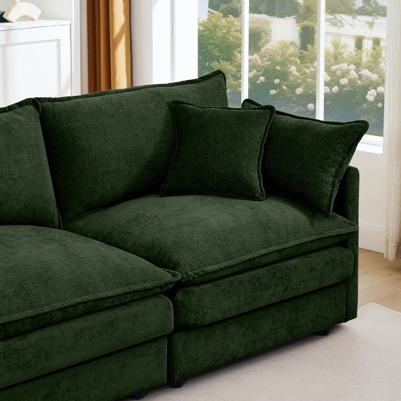 Modular Sectional Sofa 3 Seater L-Shaped Couch Set With Movable Ottoman - Green