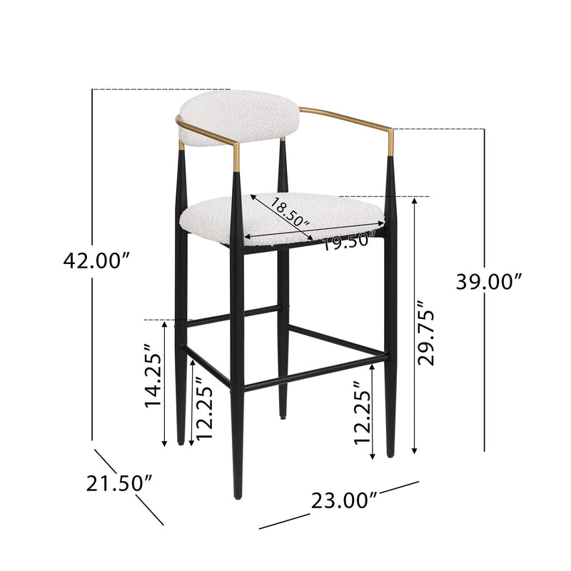 Barstools (Set of 2), Counter Height Upholstered Bar Stools With Backs And Iron Legs For Kitchen Island - Beige
