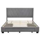 Queen Size Storage Bed Linen Upholstered Platform Bed with 3 Drawers (Gray)