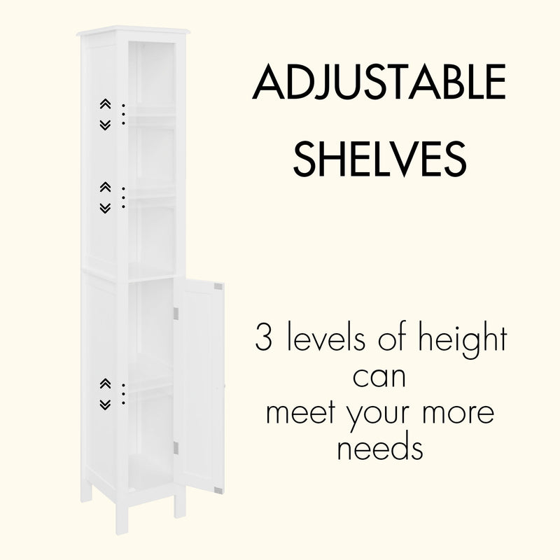 Slim Tall Bathroom Storage Cabinet With Adjustable Shelves, Anti Tip Freestanding Cabinet - White