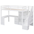 Loft Bed With L Shaped Desk, Drawers, Cabinet, And Storage Staircase