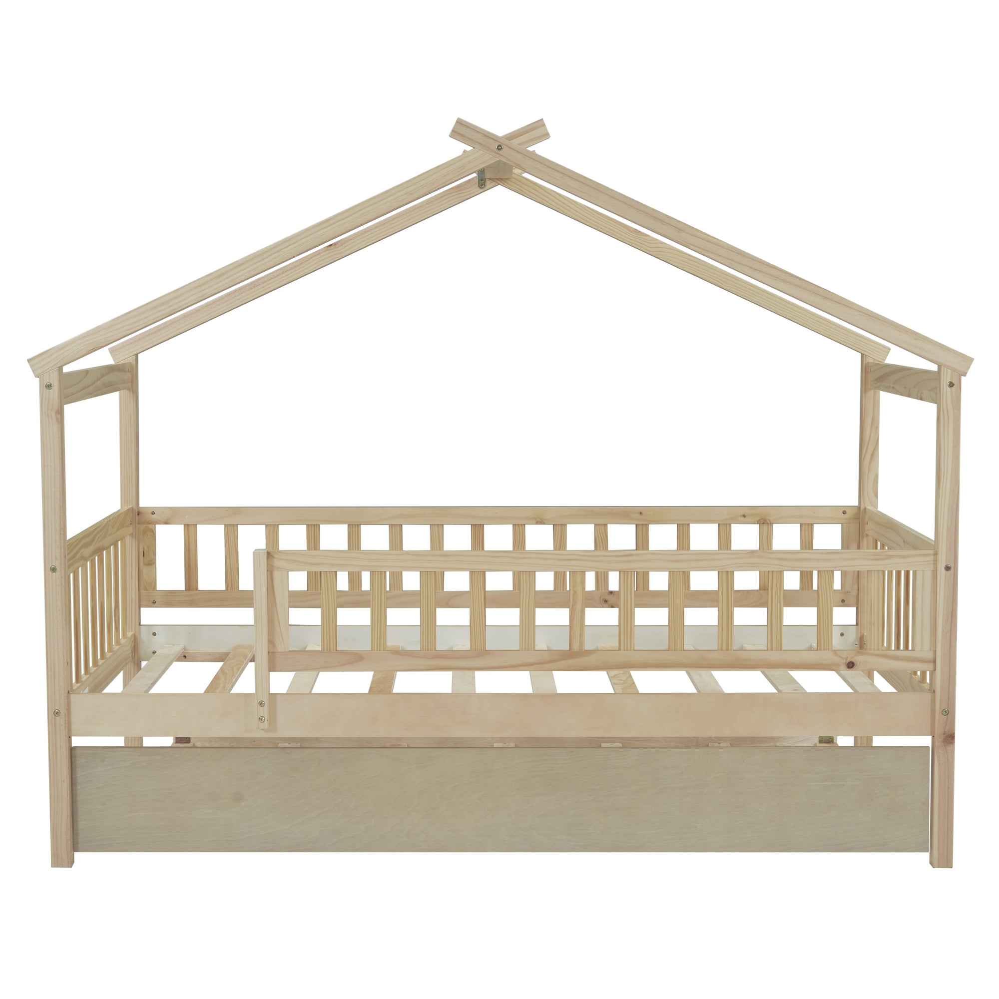 Twin Size Wooden House Bed with Twin Size Trundle, Natural - Atlantic Fine Furniture Melbourne FL