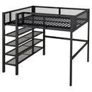 Full Size Metal Loft Bed with 4-Tier Shelves and Storage, Black