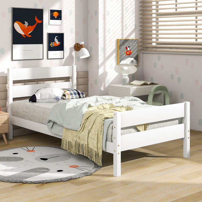 Twin Bed with Headboard and Footboard,White