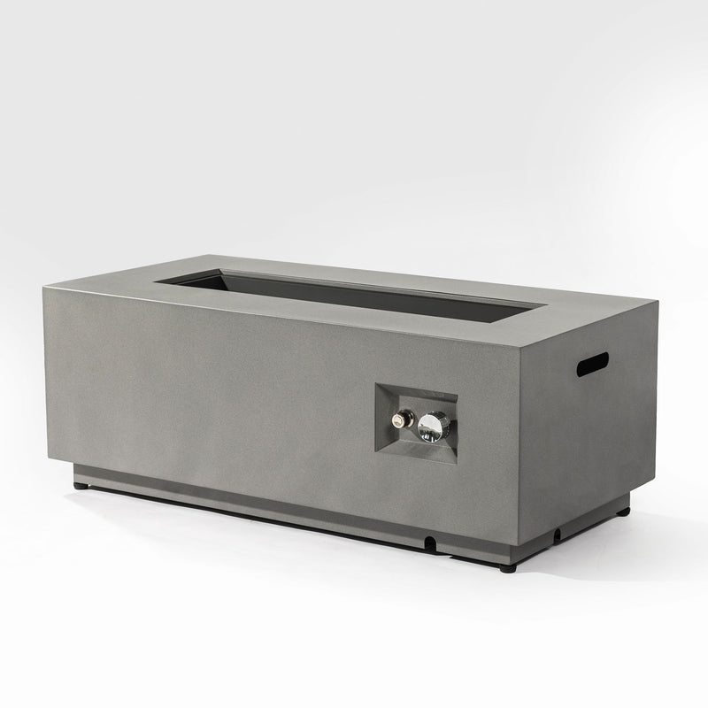 42" Propane Gas Fire Pit Table, 50000 Btu Rectangular Steel Fire Pit With Glass Wind Guard For Outside Patio Deck Garden Courtyard - Gray