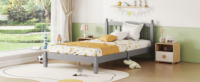 Bed With Column Decoration Headboard, With Bed Slats