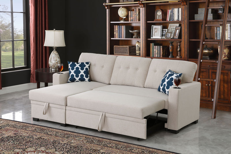 82" Width Sectional With Storage Chaise And Cupholder Armrest