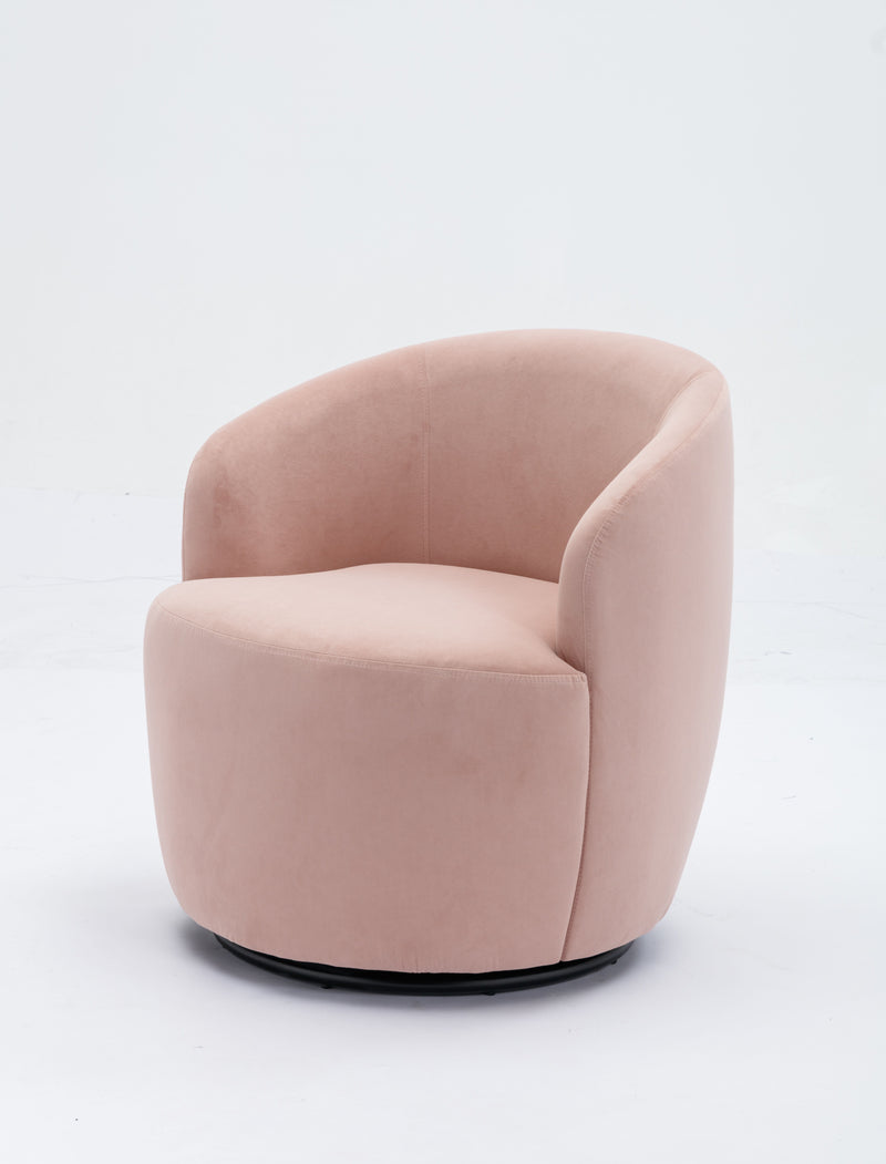 Velvet Fabric Swivel Accent Armchair Barrel Chair With Powder Coating Metal Ring