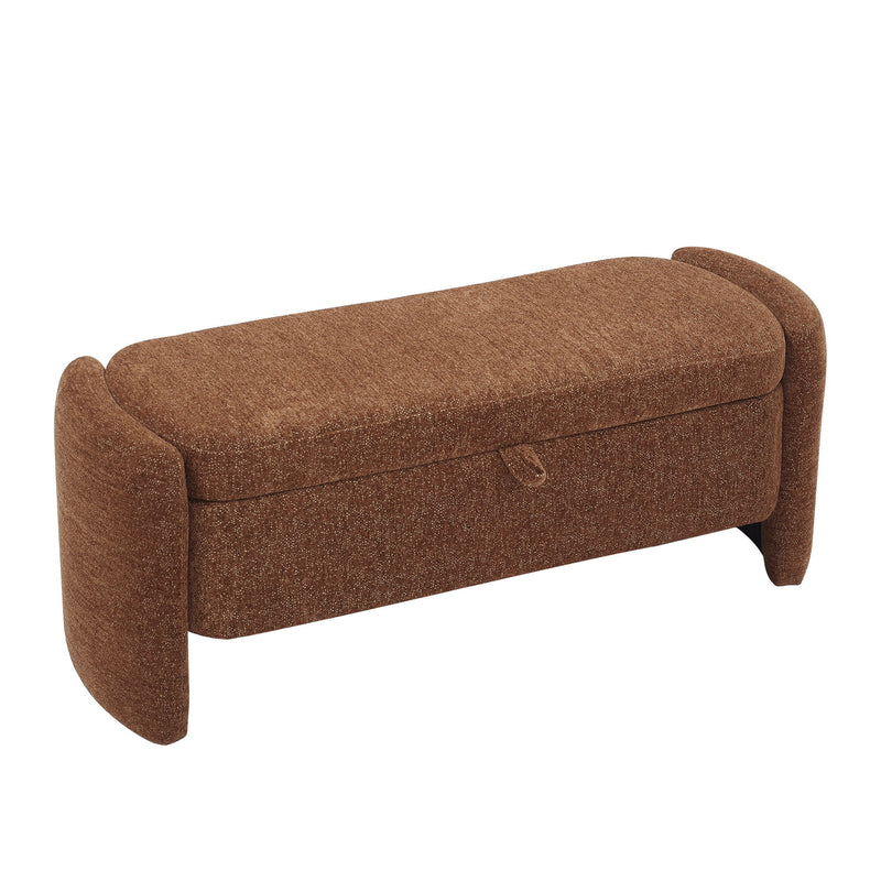 Oval Ottoman Storage Bench Chenille Bench With Large Storage Space For The Living Room, Entryway And Bedroom