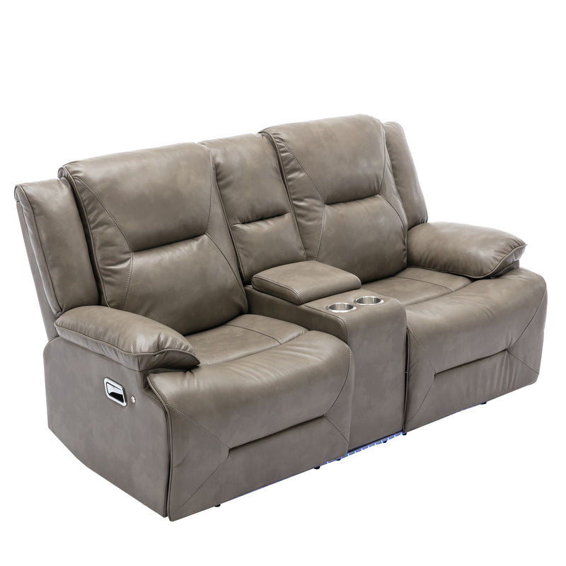 Home Theater Recliner Set Manual Recliner Chair With A Led Light Strip Two Built-In Cup Holders For Living Room