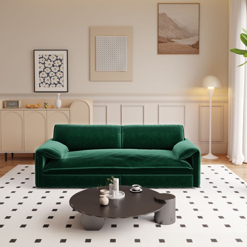 Queen Pull Out Sofa Bed, 3 In 1 Convertible Sleeper Sofa With Side Storage For Living Room - Green