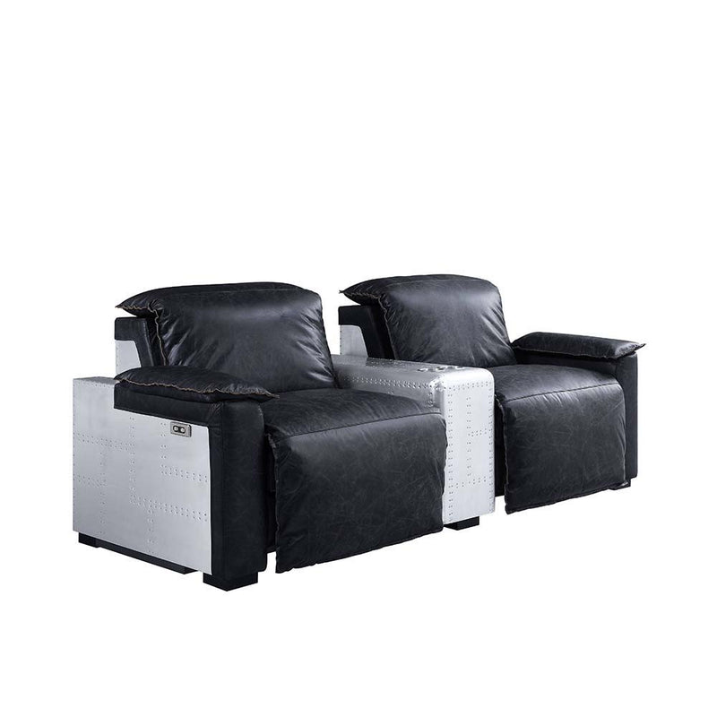 Misezon - Recliner - Black Top Grain Leather & Aluminum - Atlantic Fine Furniture Inc