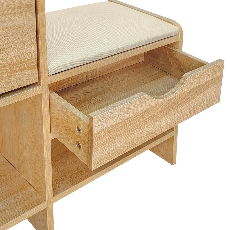 Shoe Storage Cabinet Rattan Shoe Storage Organizer With 2 Flip Drawers, A Storage Drawer And A Bench For Entryway, And Hallway - Light Brown