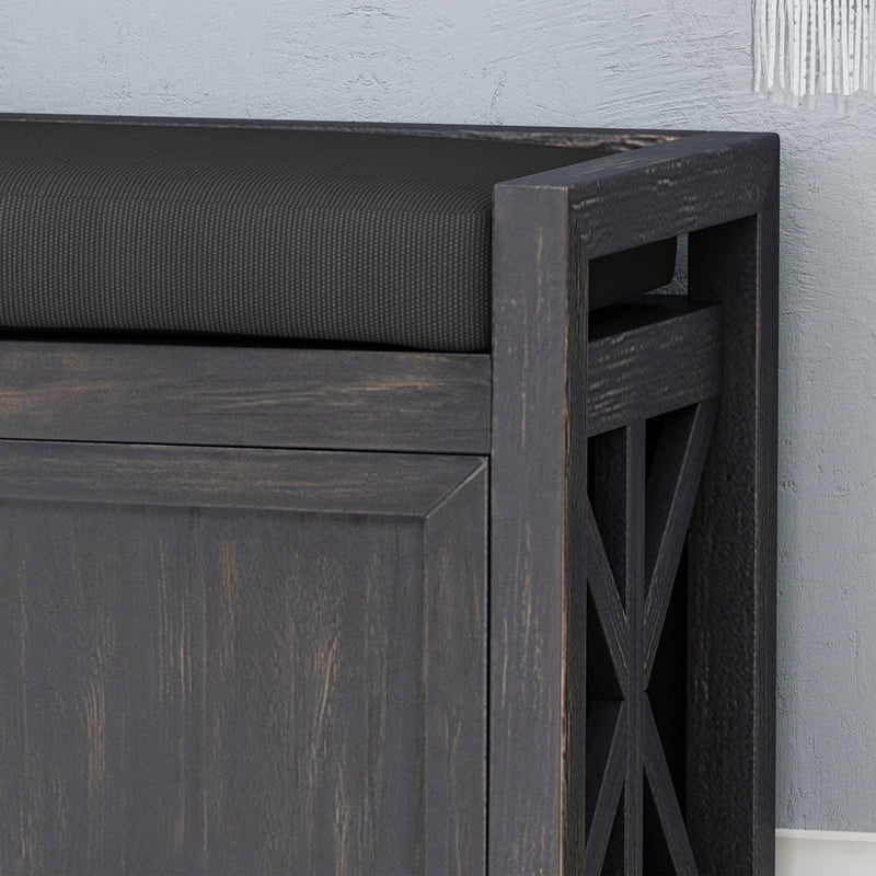 Wood Bench With 2 Open Shelves And Water Resistant Cushion - Dark Gray