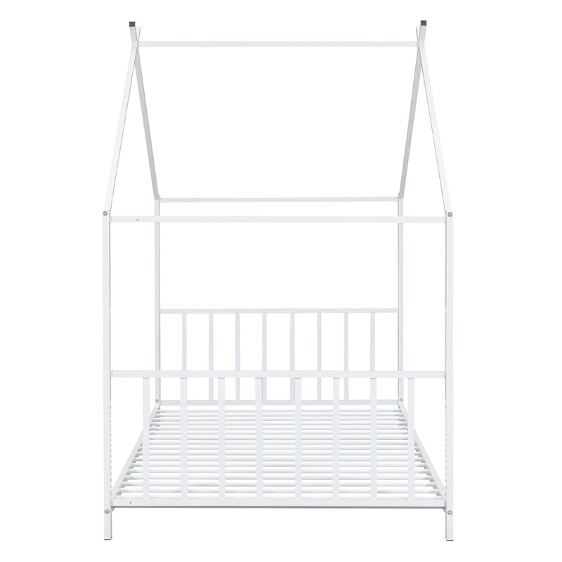 Twin Size Metal House Platform Bed - White
