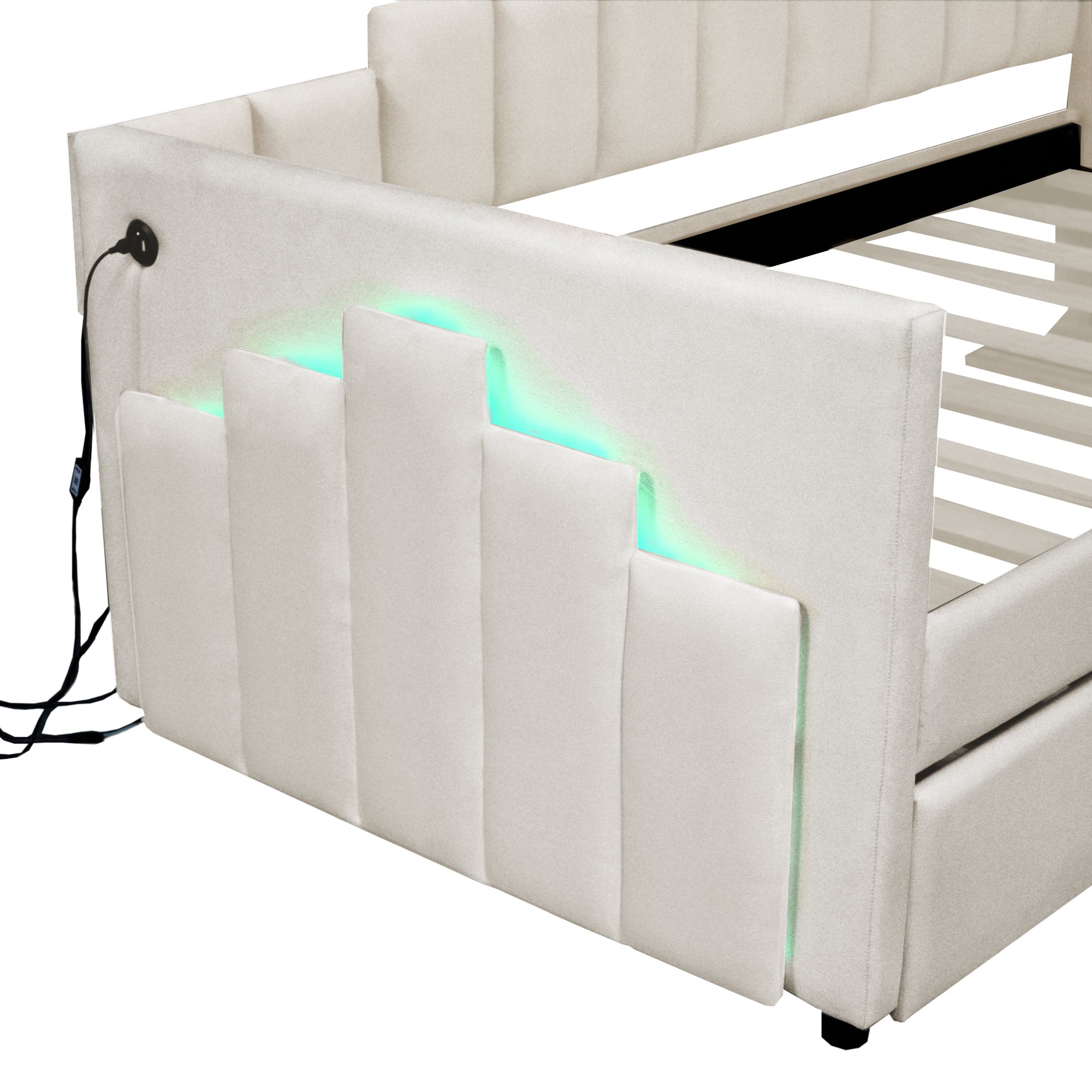 Twin Size Upholstered Daybed with Light and USB Port, Beige - Atlantic Fine Furniture Melbourne FL