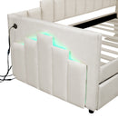 Twin Size Upholstered Daybed with Light and USB Port, Beige