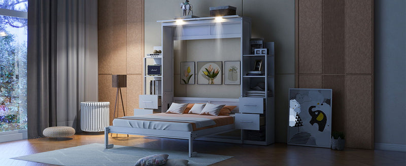 Murphy Wall Bed With Shelves, Drawers And LED Lights