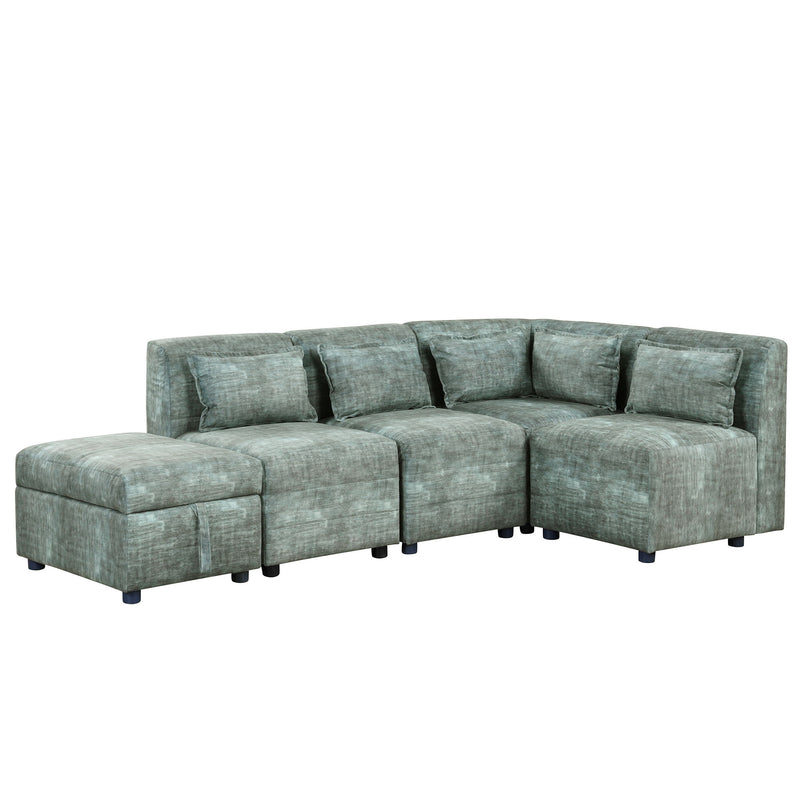 Free-Combined Sectional Sofa 5 Seater Modular Couches With Storage Ottoman, 5 Pillows For Living Room