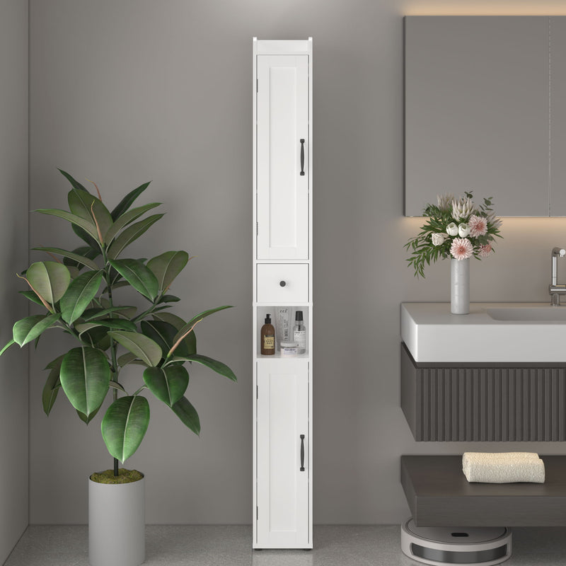 Slim Tall Bathroom Storage Cabinet With Adjustable Shelves, 2 Doors Freestanding Cabinet - White