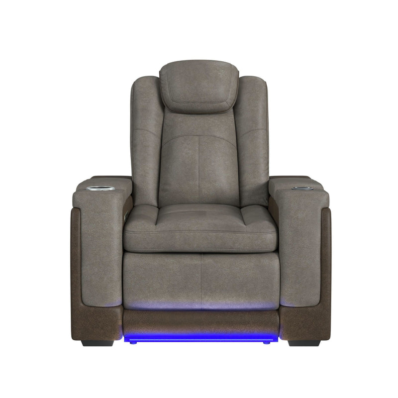 Lantana - Power Motion Recliner With Power Headrest, LED , Wireless Charger And Cup Holder - Rocky Gray/Brown