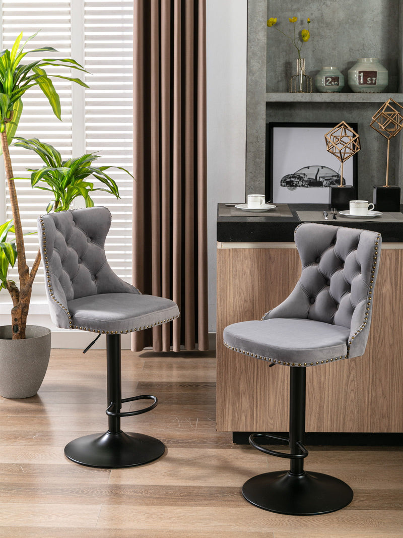 Swivel Velvet Barstools Adjusatble Seat Height, Modern Upholstered Bar Stools With Backs Comfortable Tufted For Home Pub And Kitchen Island (Set of 2)