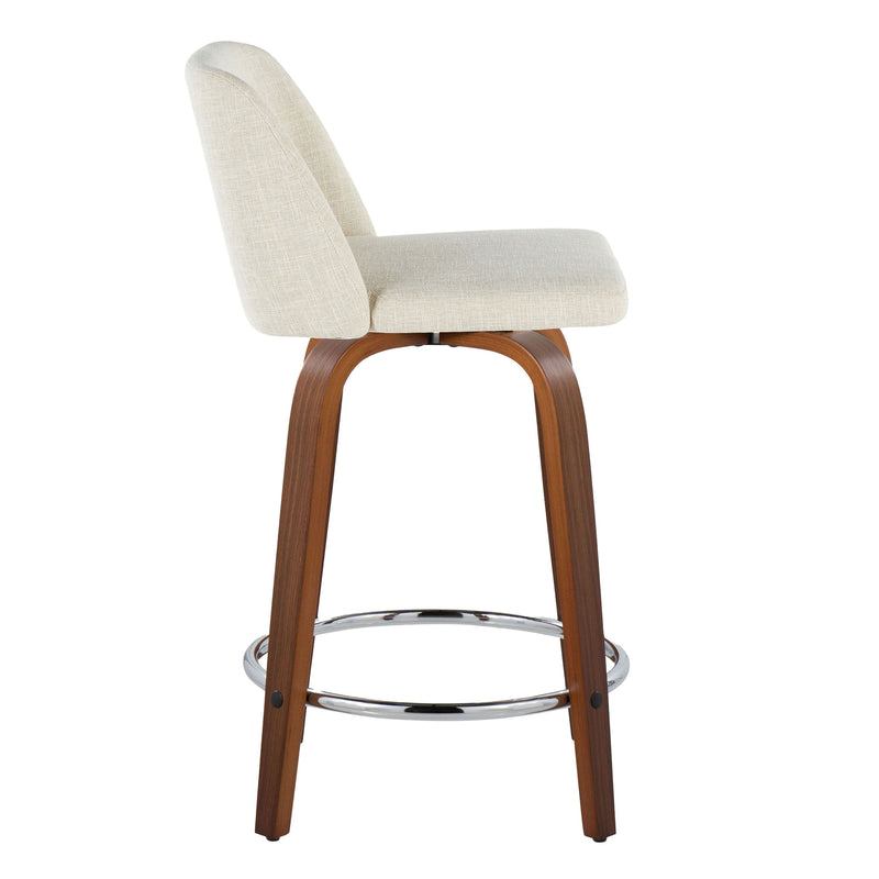 Toriano - Mid Century Modern Fixed Height Counter Stool With Swivel With Round Footrest (Set of 2)