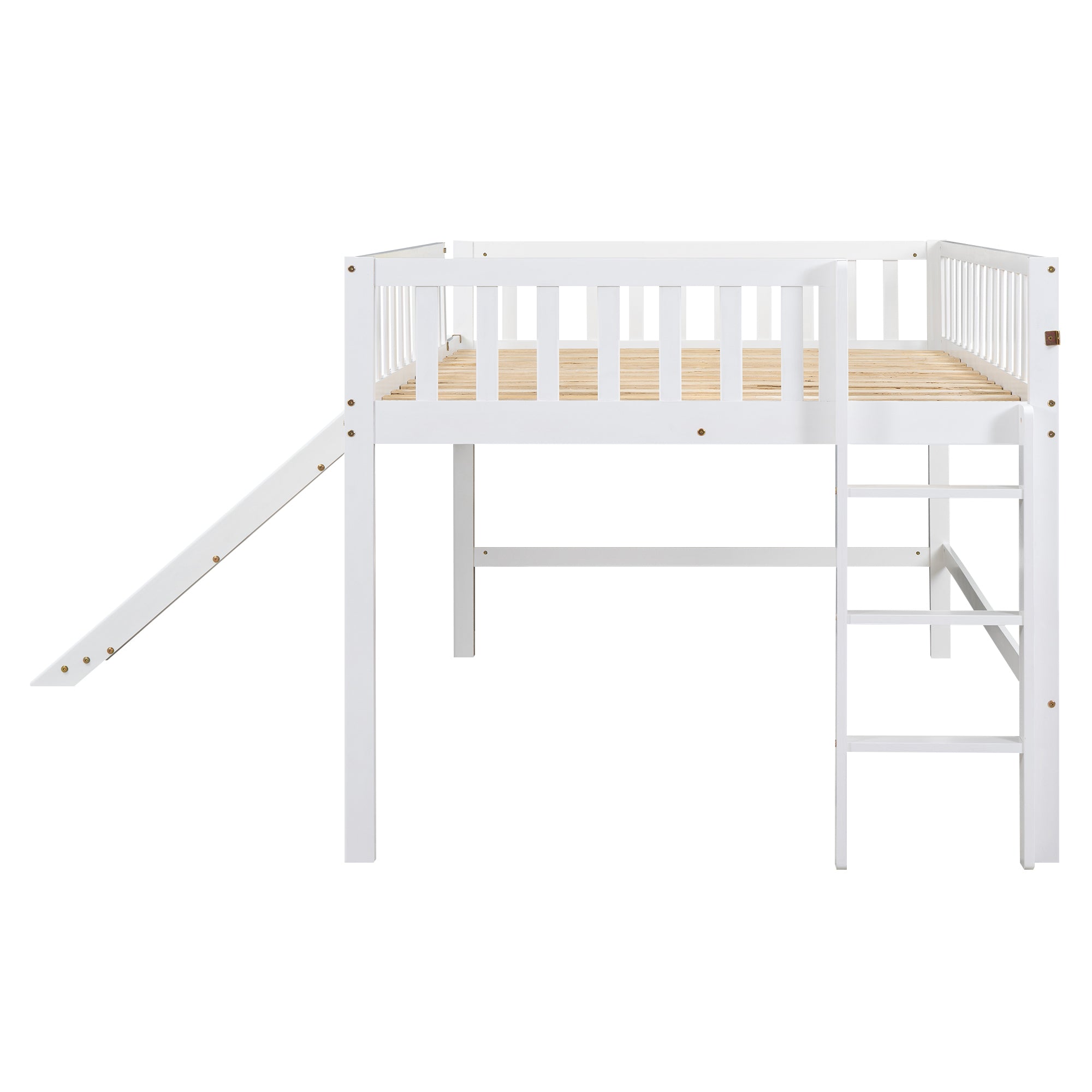 Full Size Low Loft Bed with Ladder and Slide,White - Atlantic Fine Furniture Melbourne FL