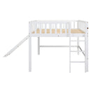 Full Size Low Loft Bed with Ladder and Slide,White