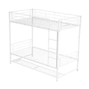 Twin Over Twin Metal Bunk Bed with Shelf and Guardrails, White