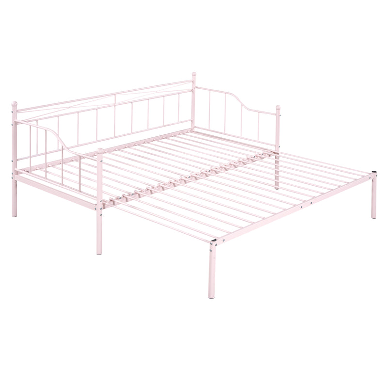 Twin Size Metal Daybed with Trundle, Daybed with Slat No Box required Pink