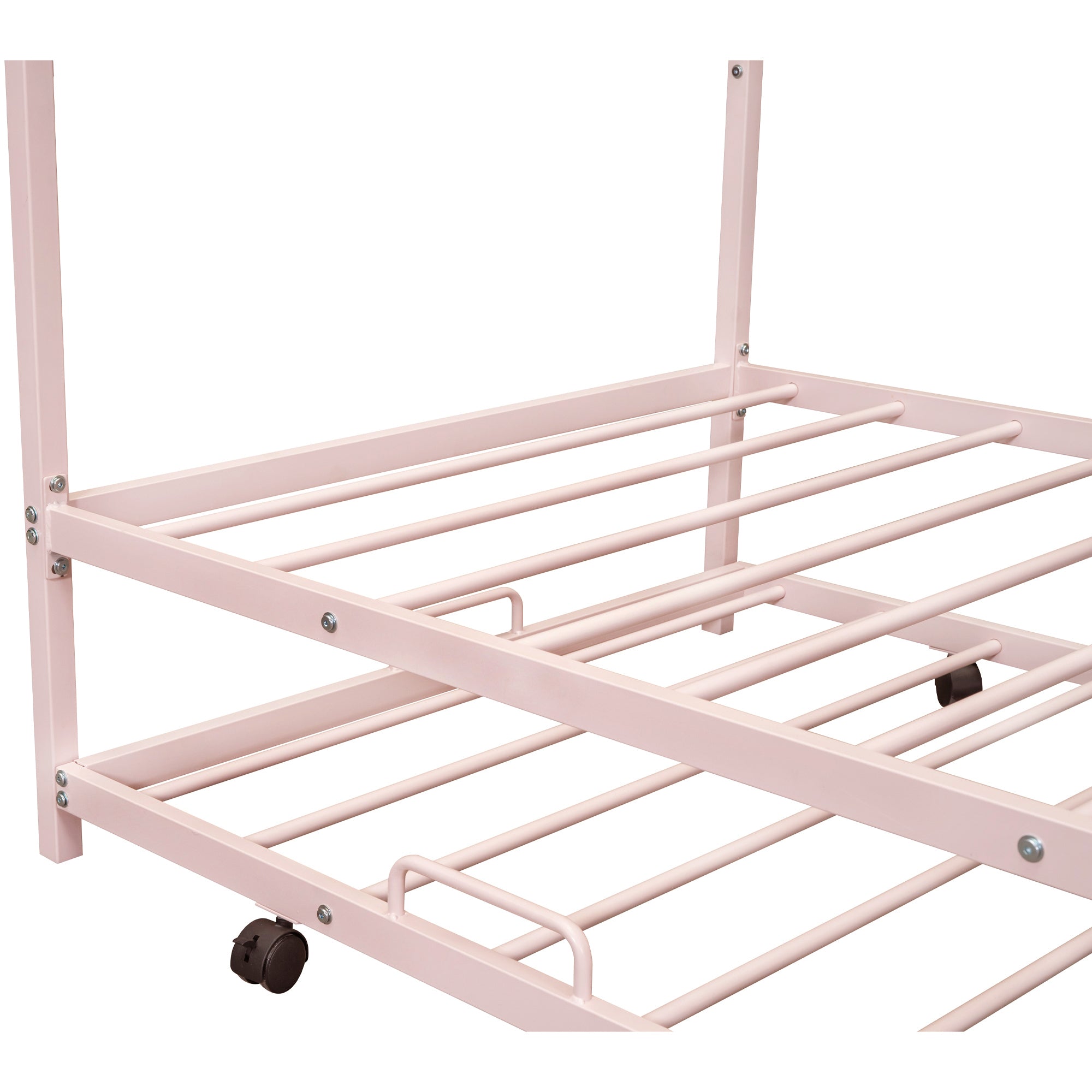 Metal House Bed With Trundle, Twin Size House Bed Pink - Atlantic Fine Furniture Melbourne FL