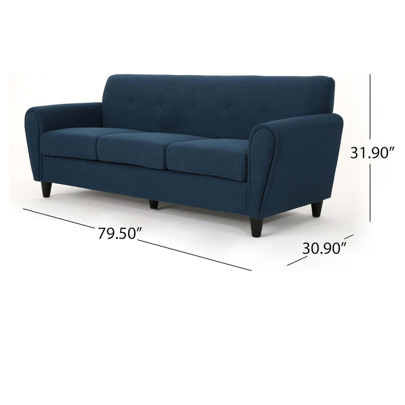 Comfy 3 Seat Sofa With Wooden Legs, Modern Style For Living Room And Study - Navy Blue